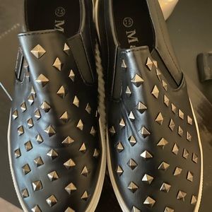 studded slip on faux leather sneaker